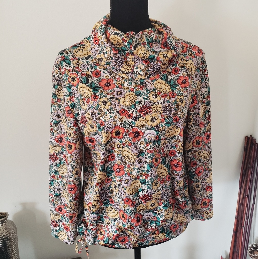 Vintage floral cowl neck blouse